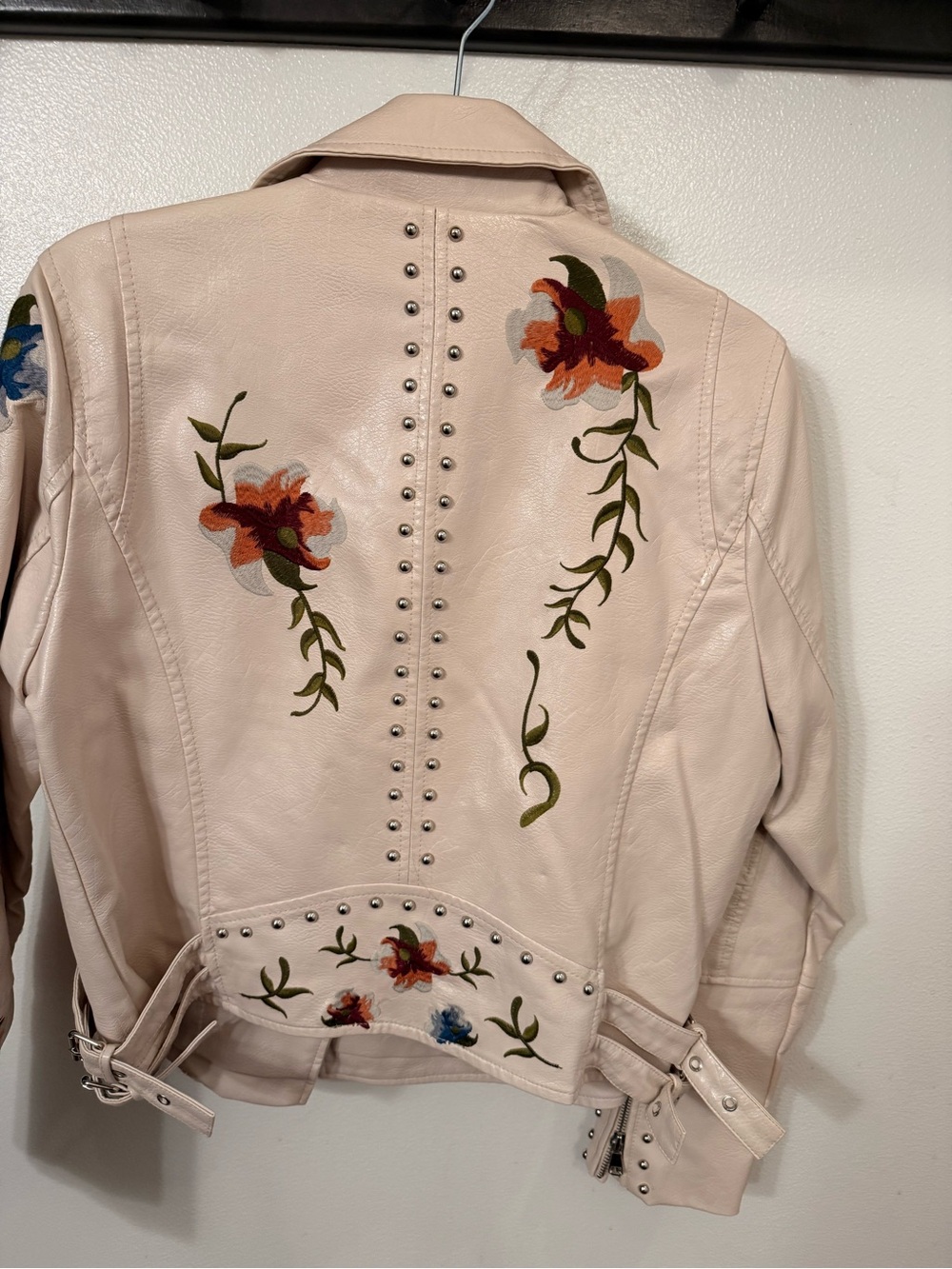 Embroidered Beige Faux-Leather Jacket - Picture 3 of 6